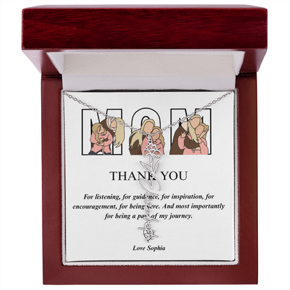 Personalized Mom Thank You Flower Name Necklace