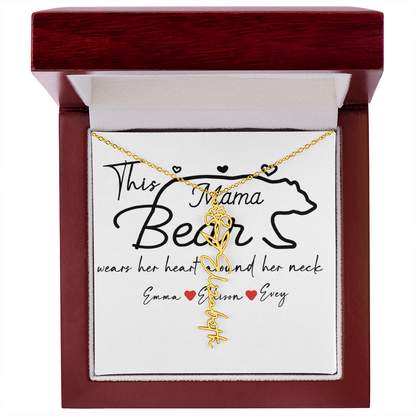 Personalized Mama Bear Flower Name Necklace