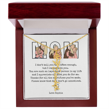 Personalized Mom Flower Name Necklace