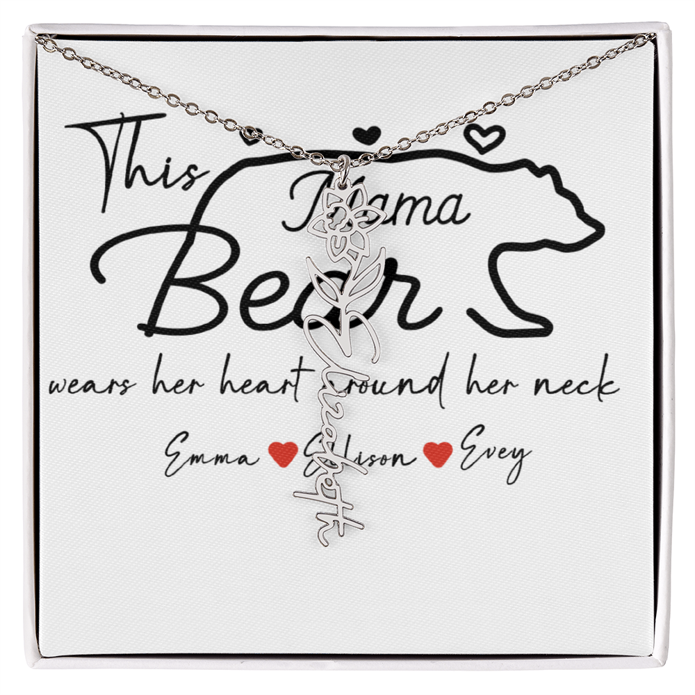 Personalized Mama Bear Flower Name Necklace