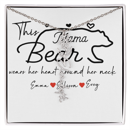 Personalized Mama Bear Flower Name Necklace