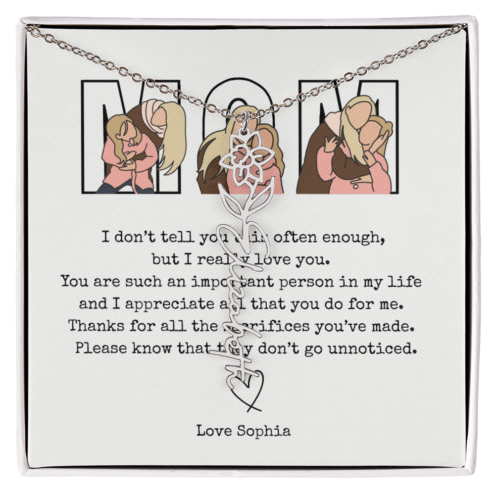 Personalized Mom Flower Name Necklace