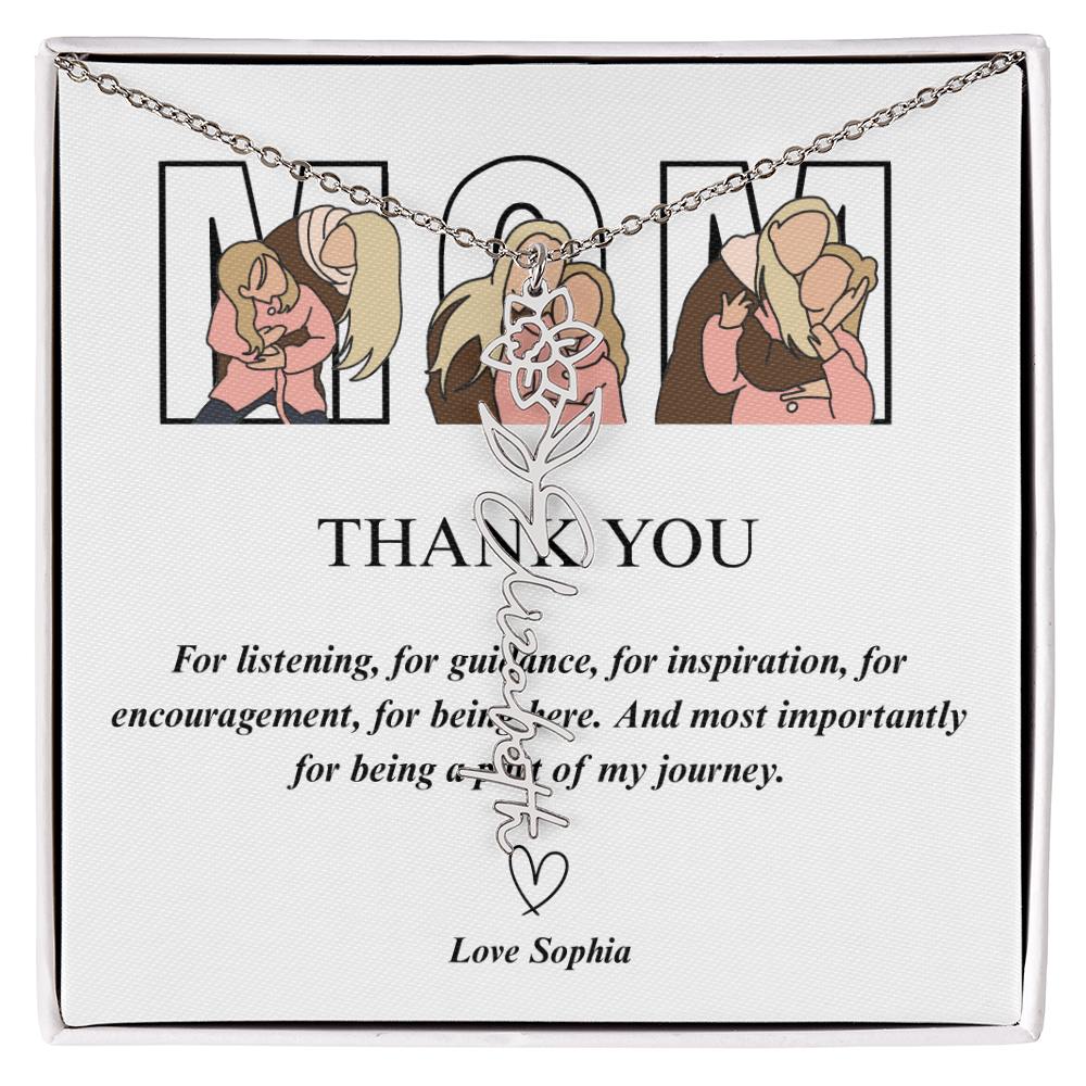 Personalized Mom Thank You Flower Name Necklace