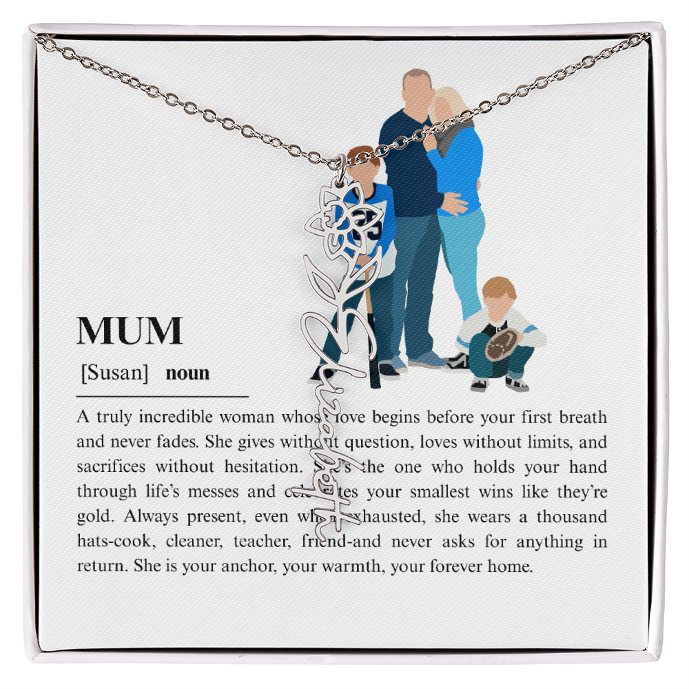 Personalized Mum Flower Name Necklace