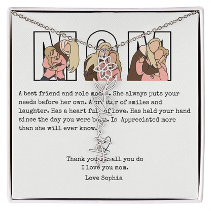 Personalized Mom Flower Name Necklace