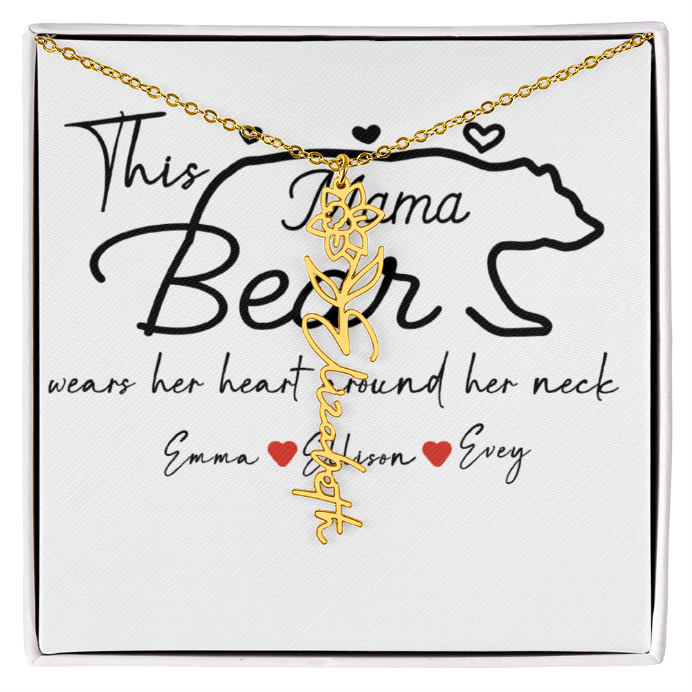 Personalized Mama Bear Flower Name Necklace