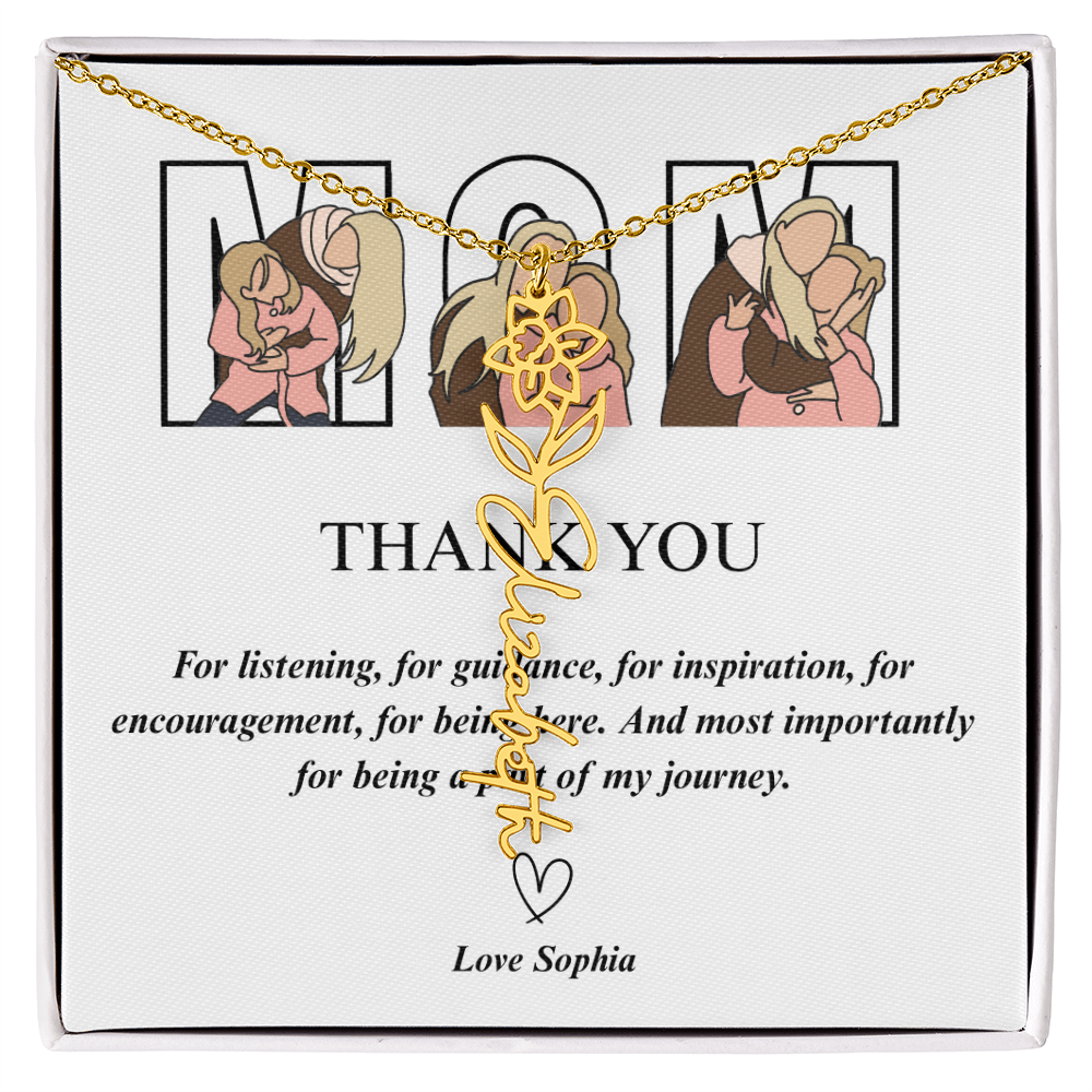 Personalized Mom Thank You Flower Name Necklace