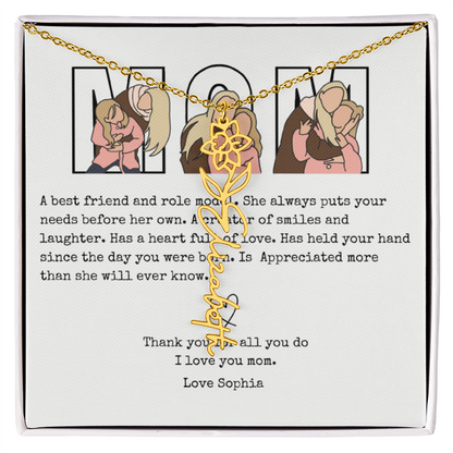Personalized Mom Flower Name Necklace