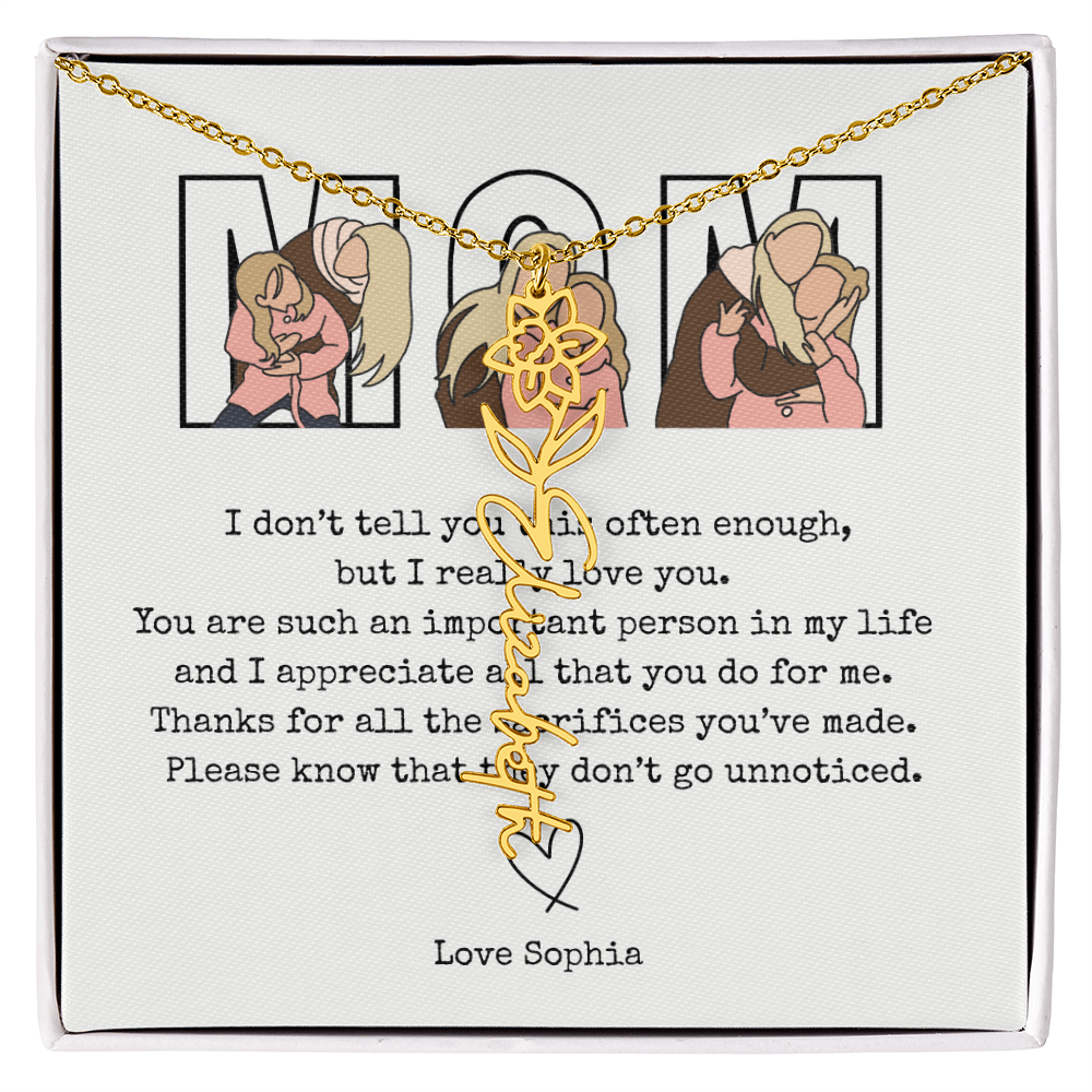 Personalized Mom Flower Name Necklace