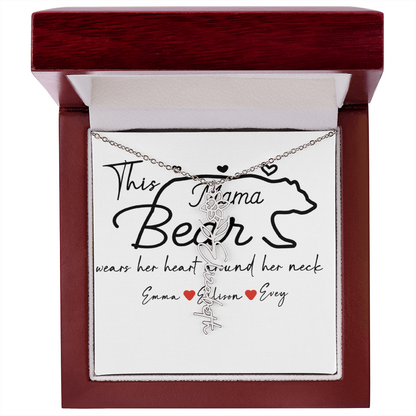 Personalized Mama Bear Flower Name Necklace