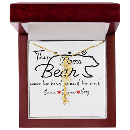 Personalized Mama Bear Flower Name Necklace