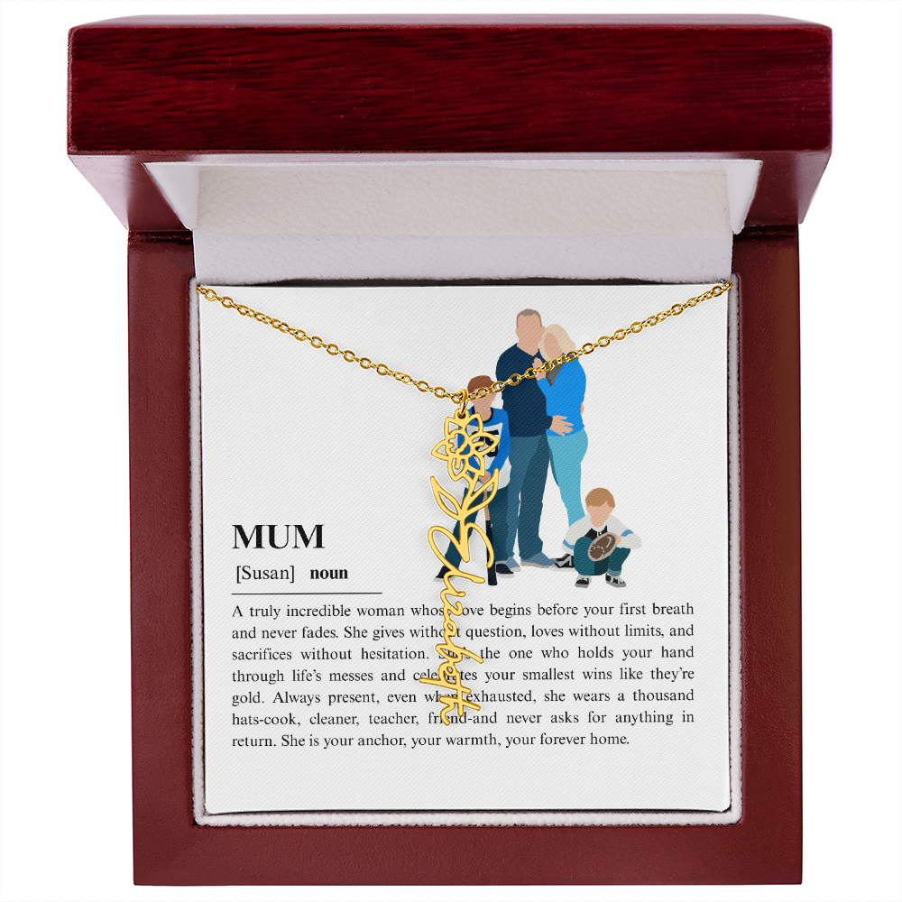 Personalized Mum Flower Name Necklace