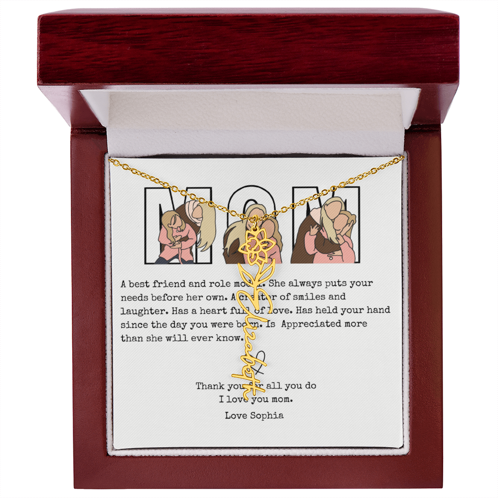 Personalized Mom Flower Name Necklace