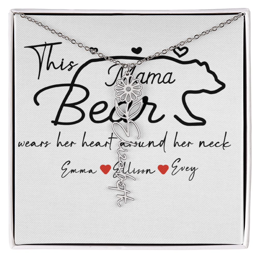 Personalized Mama Bear Flower Name Necklace