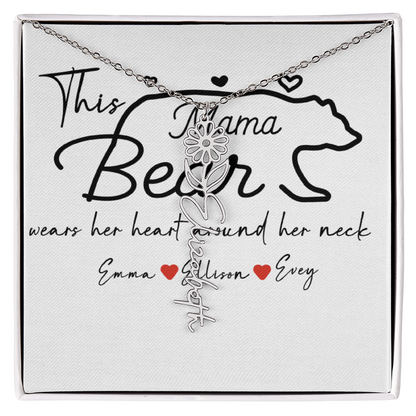 Personalized Mama Bear Flower Name Necklace
