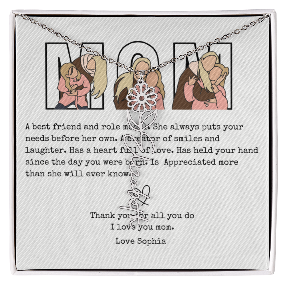 Personalized Mom Flower Name Necklace