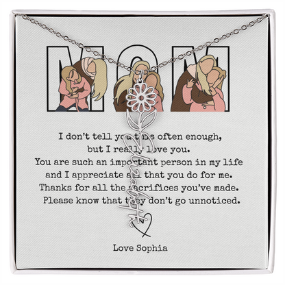 Personalized Mom Flower Name Necklace