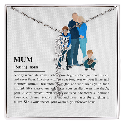 Personalized Mum Flower Name Necklace
