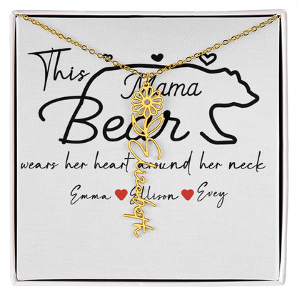 Personalized Mama Bear Flower Name Necklace