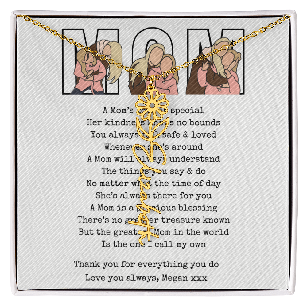 Personalized Mom Flower Name Necklace