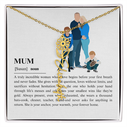 Personalized Mum Flower Name Necklace