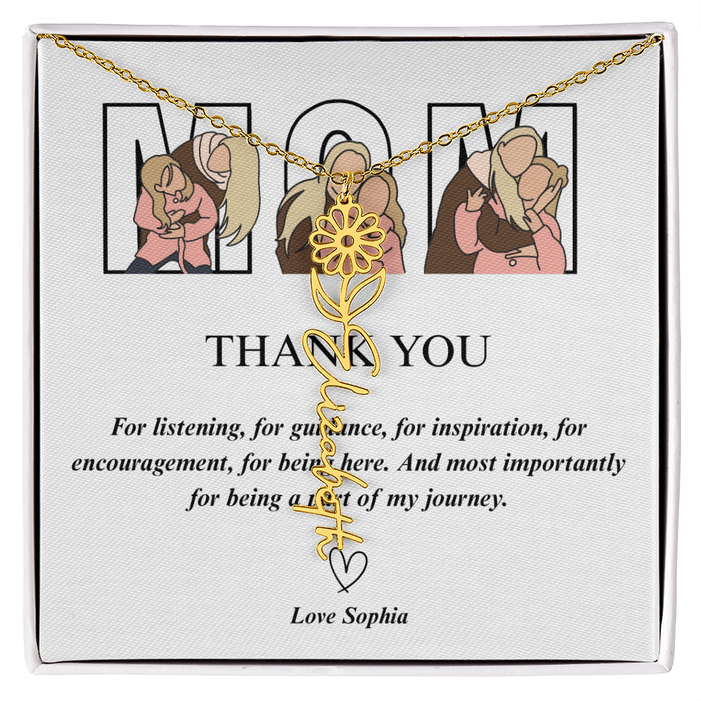 Personalized Mom Thank You Flower Name Necklace