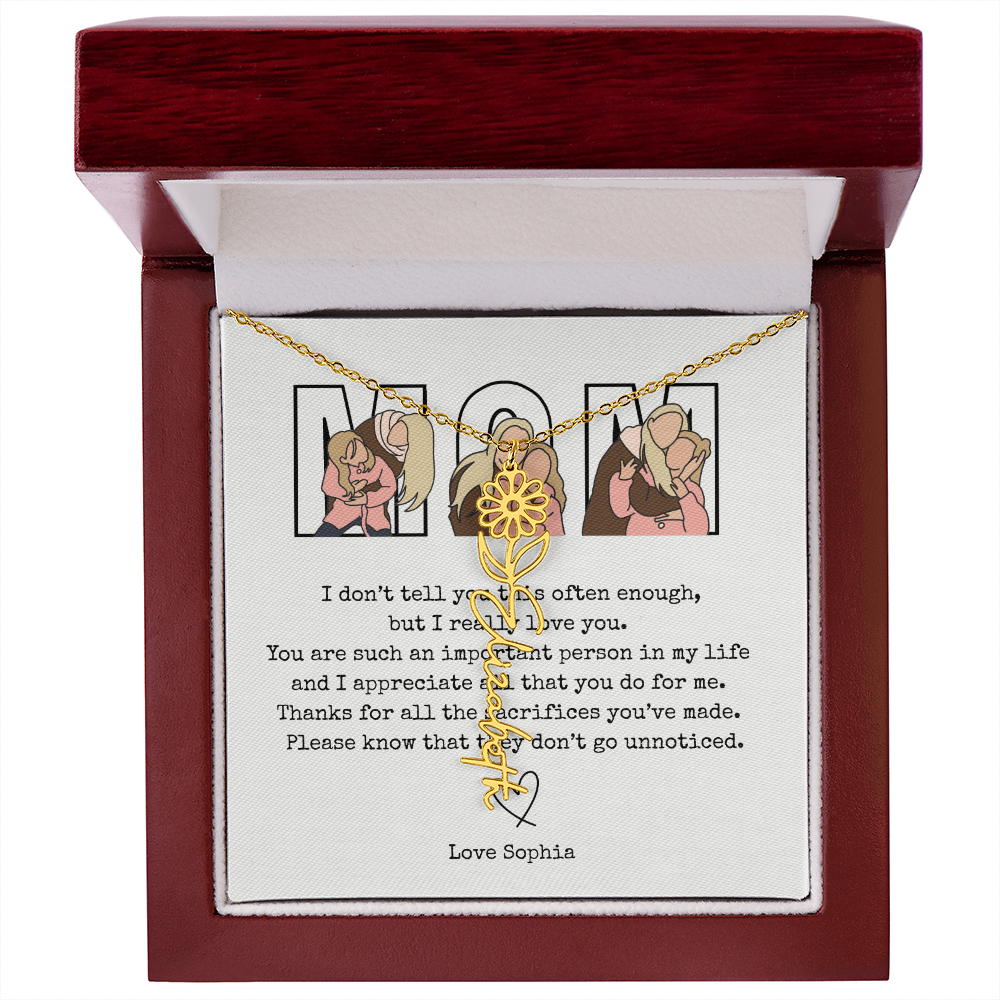 Personalized Mom Flower Name Necklace