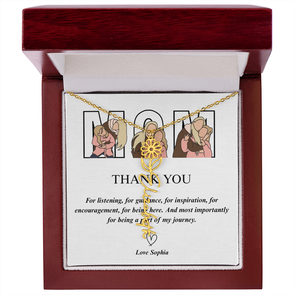 Personalized Mom Thank You Flower Name Necklace