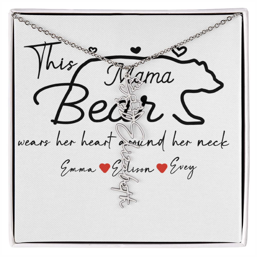 Personalized Mama Bear Flower Name Necklace