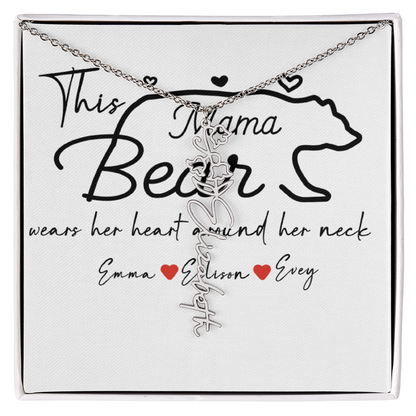 Personalized Mama Bear Flower Name Necklace