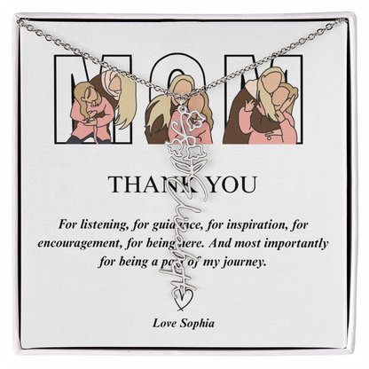 Personalized Mom Thank You Flower Name Necklace