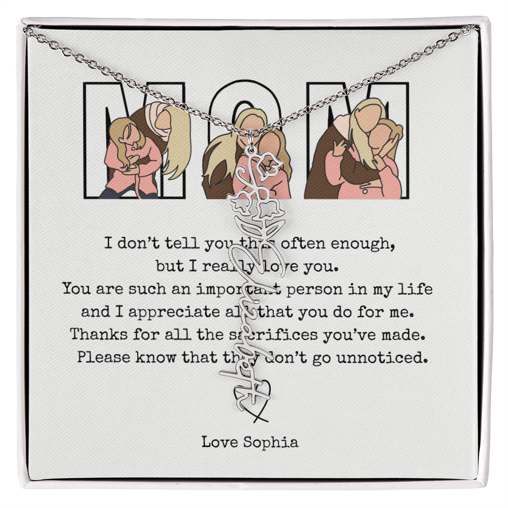 Personalized Mom Flower Name Necklace