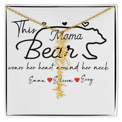 Personalized Mama Bear Flower Name Necklace