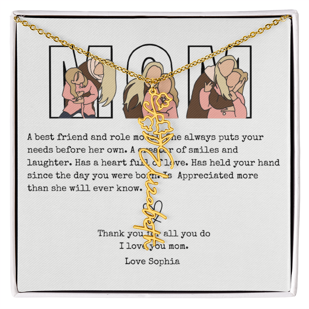 Personalized Mom Flower Name Necklace