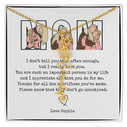 Personalized Mom Flower Name Necklace