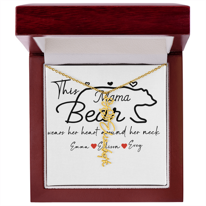 Personalized Mama Bear Flower Name Necklace