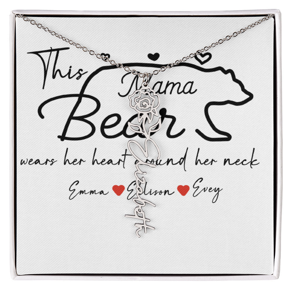 Personalized Mama Bear Flower Name Necklace