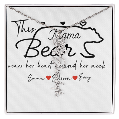 Personalized Mama Bear Flower Name Necklace