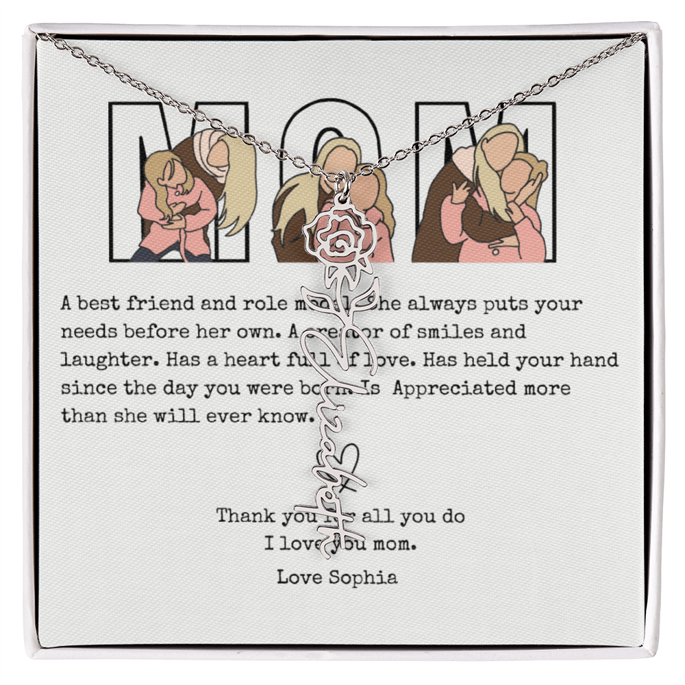 Personalized Mom Flower Name Necklace
