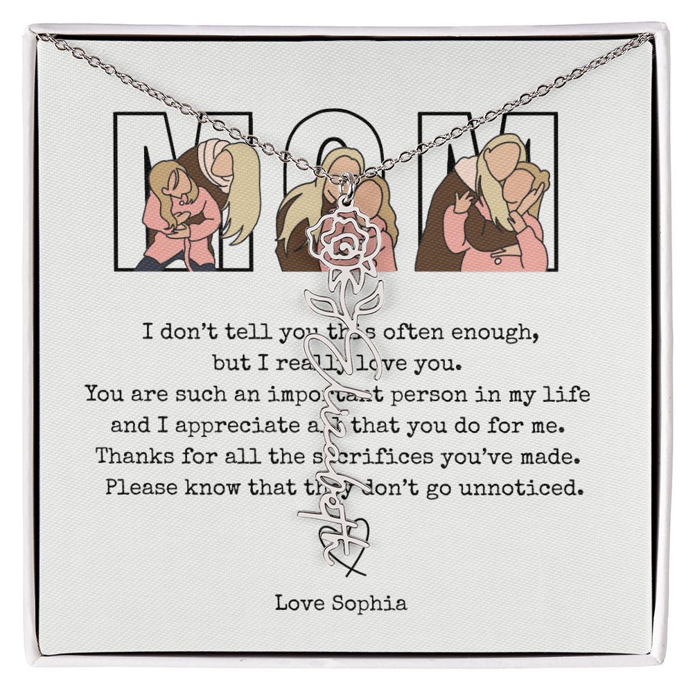 Personalized Mom Flower Name Necklace