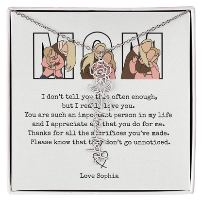 Personalized Mom Flower Name Necklace