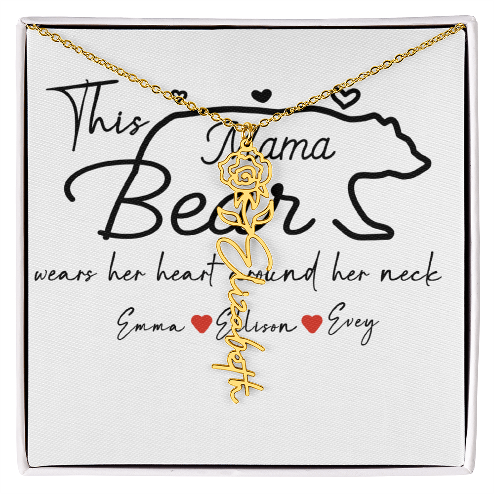Personalized Mama Bear Flower Name Necklace