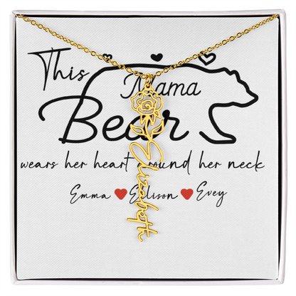 Personalized Mama Bear Flower Name Necklace