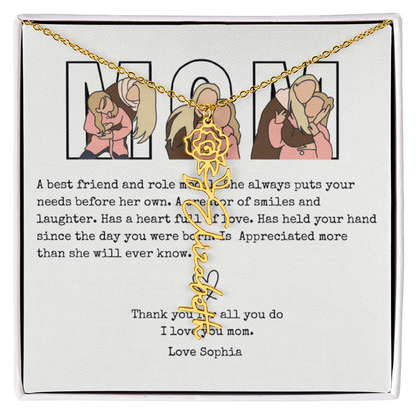 Personalized Mom Flower Name Necklace