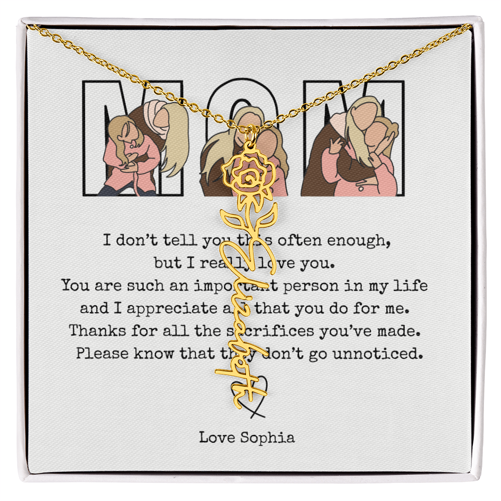 Personalized Mom Flower Name Necklace