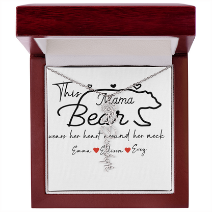 Personalized Mama Bear Flower Name Necklace
