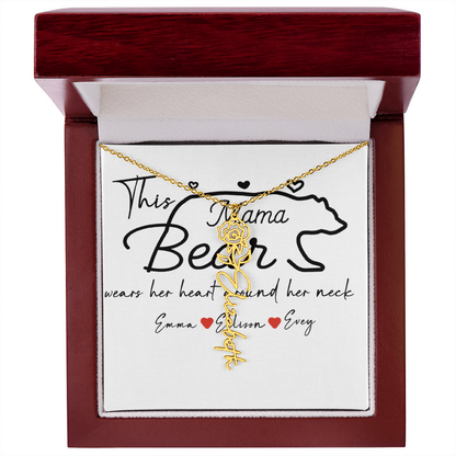 Personalized Mama Bear Flower Name Necklace