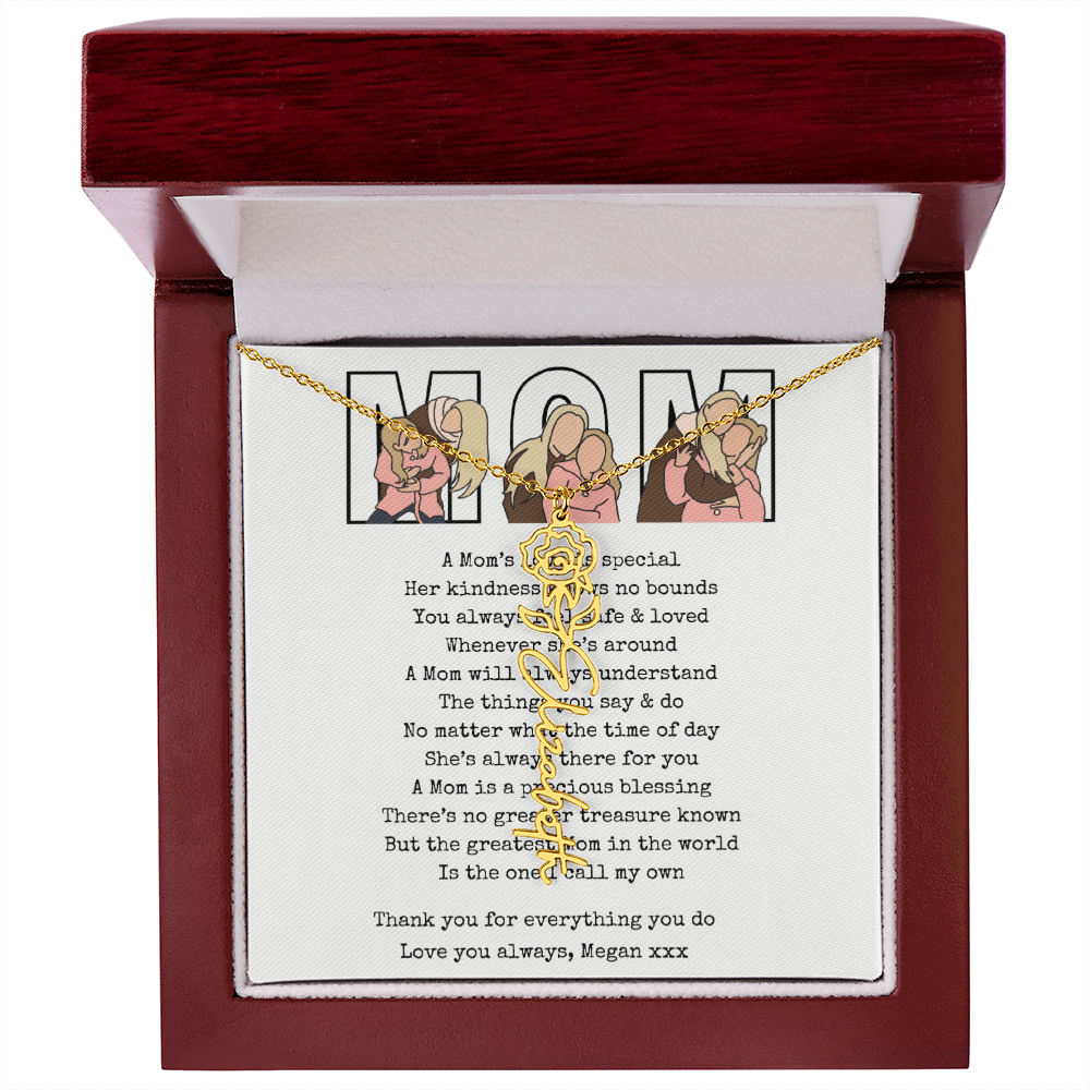 Personalized Mom Flower Name Necklace