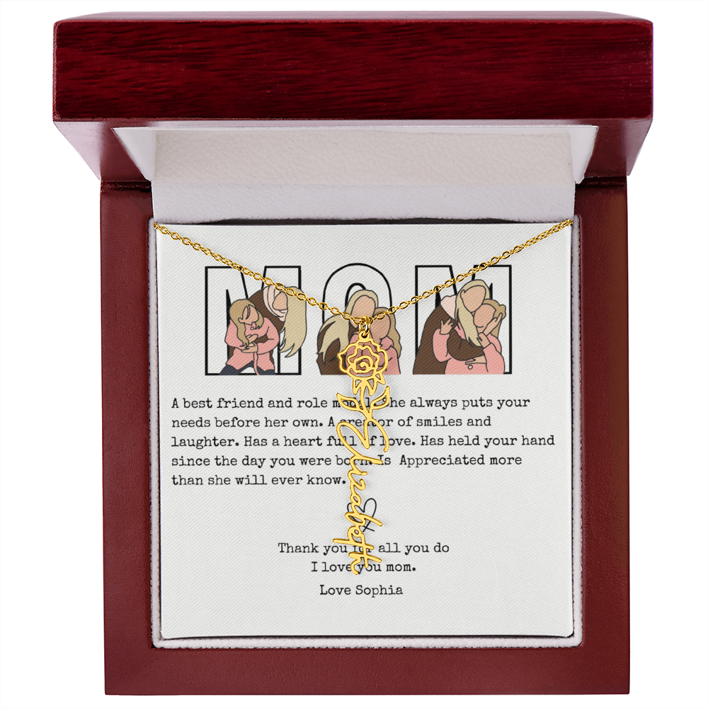 Personalized Mom Flower Name Necklace