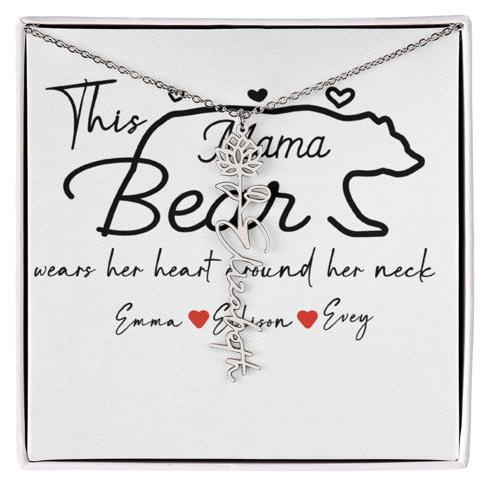 Personalized Mama Bear Flower Name Necklace